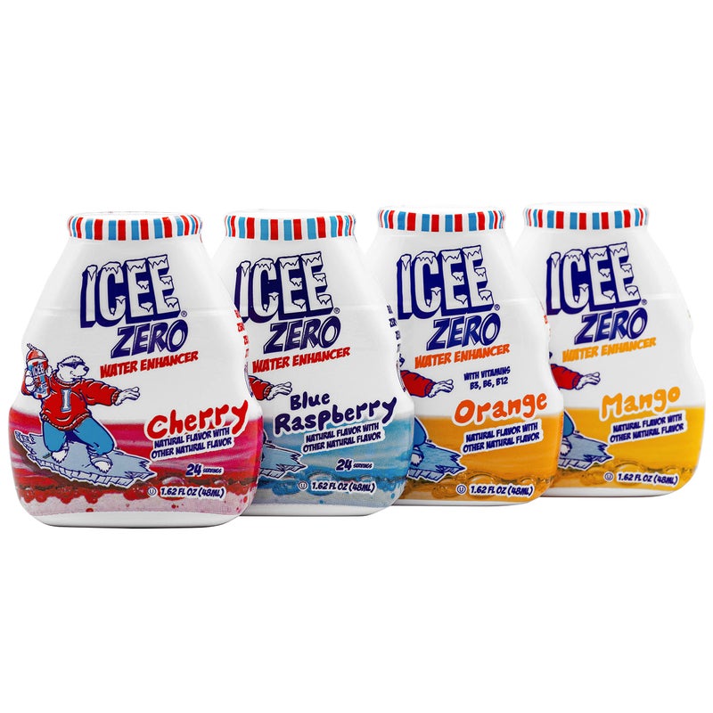 ICEE Zero Calorie Cherry, Blue Raspberry, Orange and Mango Liquid Water Enhancer Drink Mix, Natural Flavor Drops, Sugar Free, 1.62 Fl Oz Concentrate (48 ml) - 4 Ultimate Variety Pack - Image 1